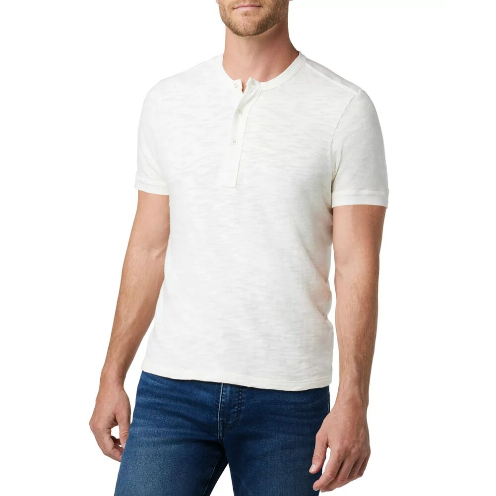 JOES Shirt Mens XL Ivory Pullover Short Sleeve Henley Slub Knit Utility MILO
